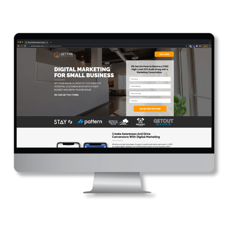 Screen with landing page